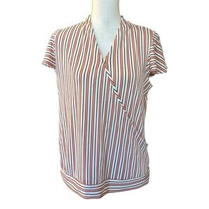 NEW Adrianna Papell Women's Vertical Stripe Wrap Top SZ Medium White Multicolor